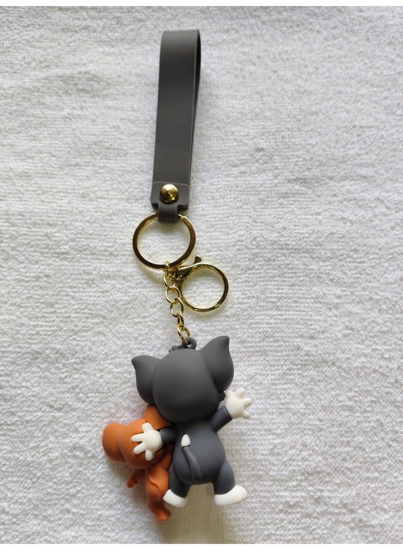 Cartoon Cat and Mouse Keychain with Soft Silicone Strap Cute Character Bag Pendant Backpack Zipper Keys Gift - Image 3